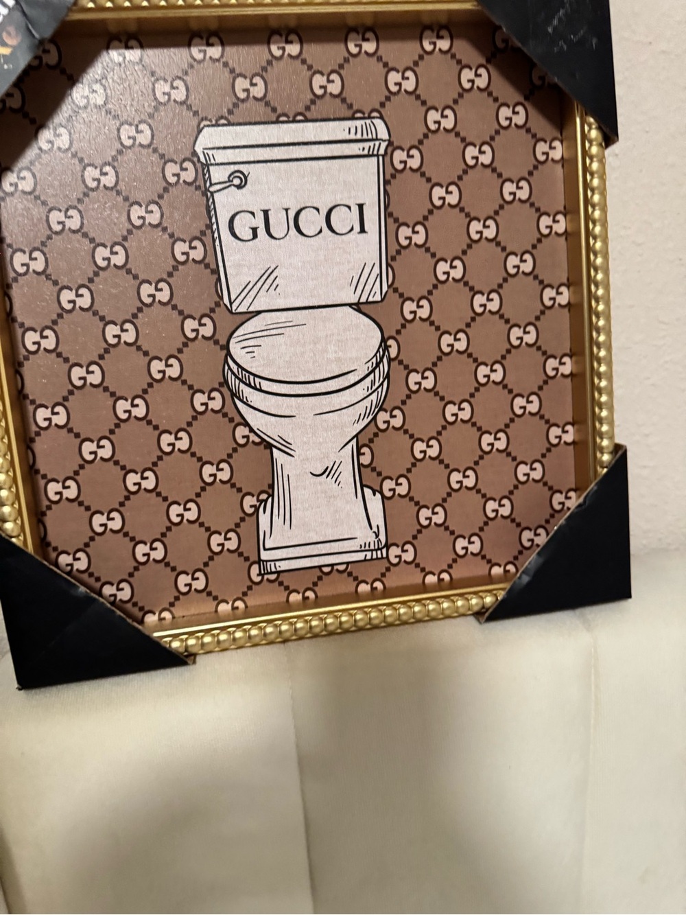 Gucci Brown Monogram Toilet Art Print with Gold Frame - Picture 2 of 2
